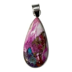 925 Sterling Silver Pink Dahlia Gemstone Teardrop Open Back  Pendant